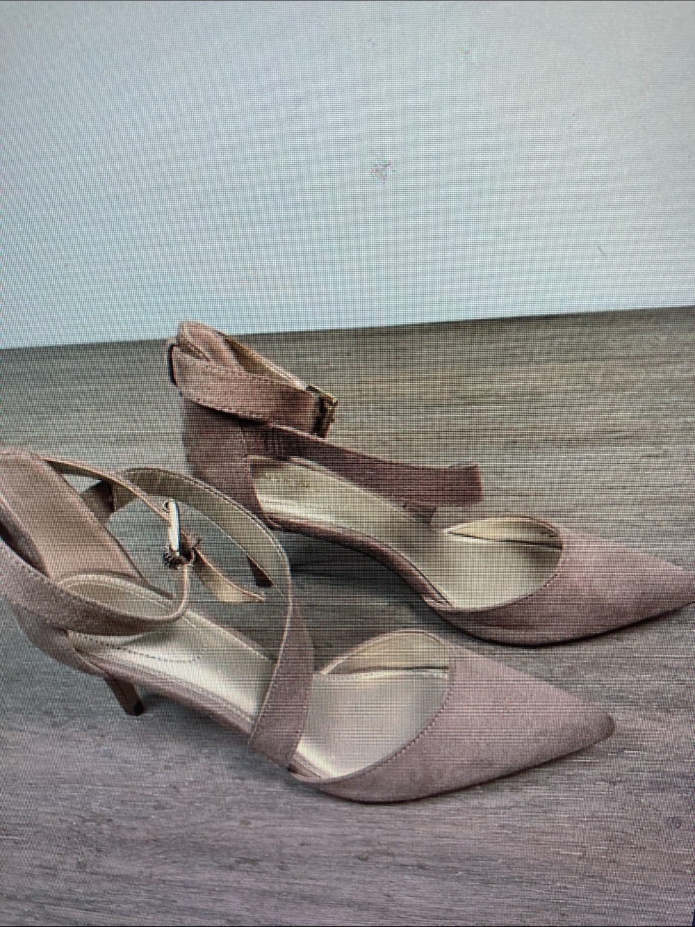 Women’s Pointed-Toe Ankle Strap Heels in Taupe